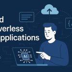 Illlustration of a person at a laptop with an AI circuit on the screen, surrounded by cloud and code icons, promoting serverless AI apps.