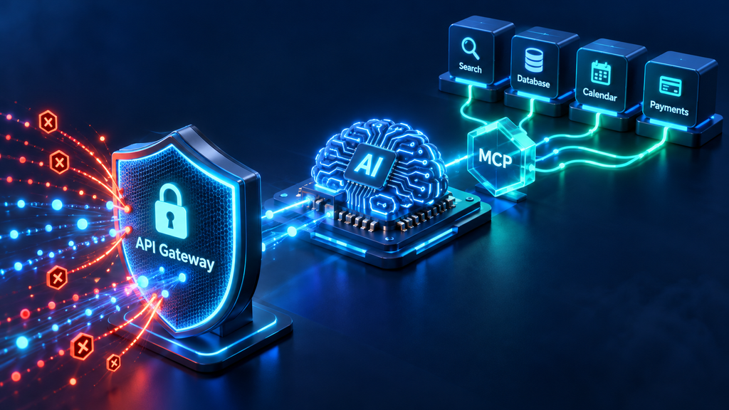 AI shield guarding MCP tools to show secure API access for AI agents